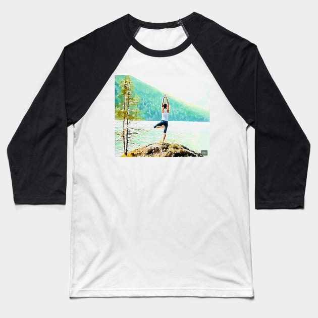 Yoga on Riverbank Baseball T-Shirt by InfiniIDnC